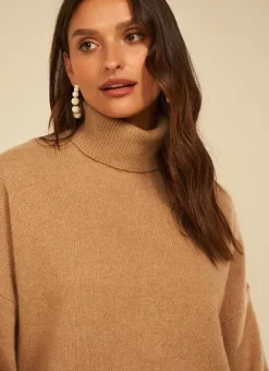Pull Col Montant, 100% Cachemire Camel Monpran Sud Express