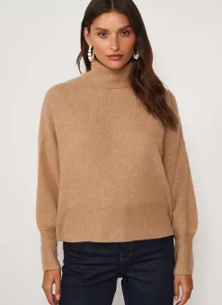Pull Col Montant, 100% Cachemire Camel Monpran Sud Express