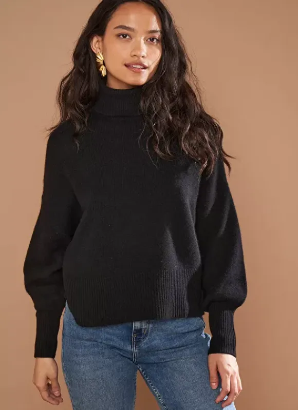 Pull Col Montant, 100% Cachemire Noir Monpran Sud Express