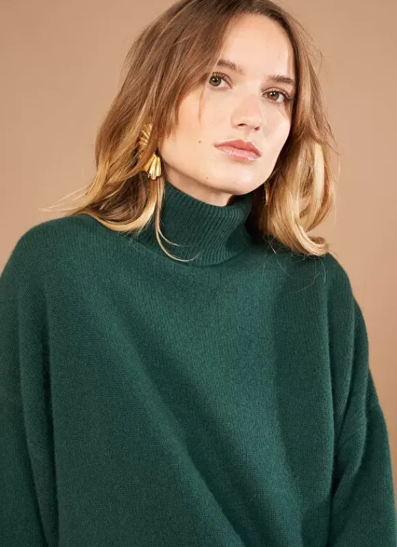 Pull Col Montant, 100% Cachemire Basilic Monpran Sud Express
