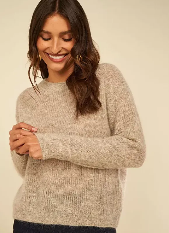 Pull Col Rond Ecru Chine Moncoeuro Sud Express