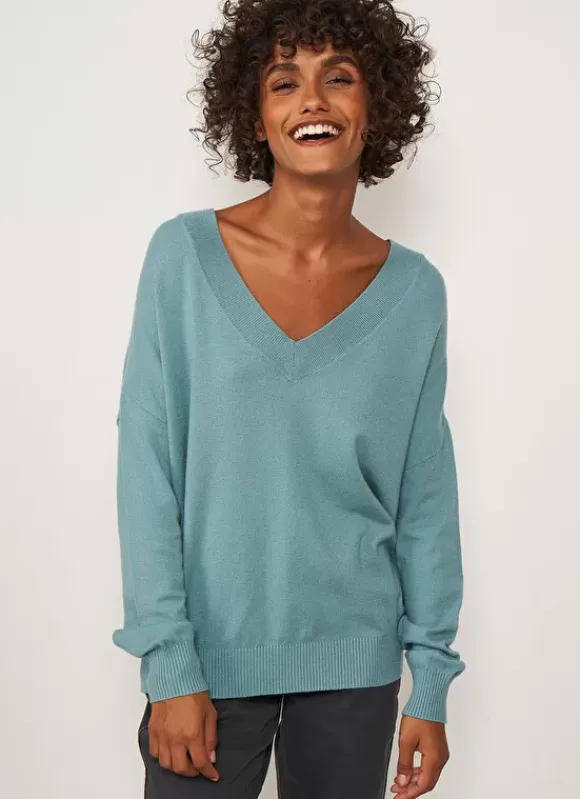 Pull Col V A Maille Douce Celadon Marseillan Sud Express