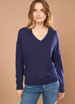 Pull Col V A Maille Douce Marine Marseillan Sud Express