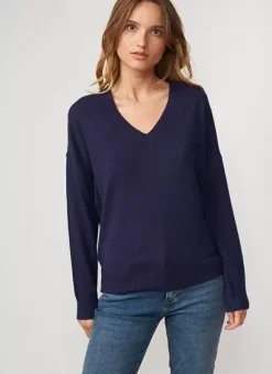 Pull Col V A Maille Douce Marine Marseillan Sud Express