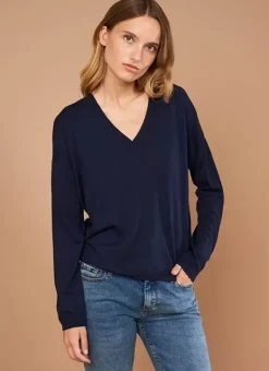 Pull Col V A Manches Longues Marine Madia Sud Express
