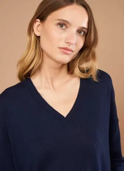 Pull Col V A Manches Longues Marine Madia Sud Express
