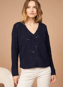 Pull Col V Au Tricotage Ajoure Marine Matido Sud Express