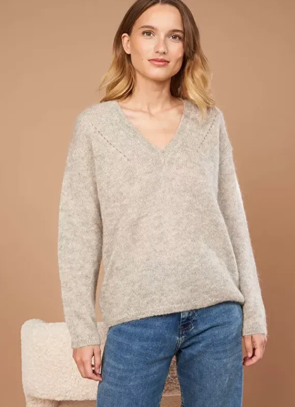 Pull Col V En Mohair Ecru Chine Mannakay Sud Express