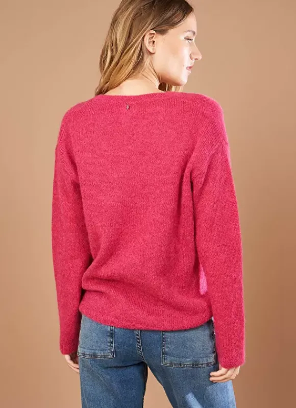 Pull Col V En Mohair Framboise Mannakay Sud Express