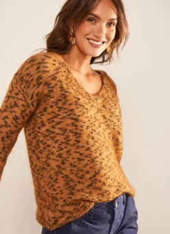 Pull Col V, Fil Effet Animal Camel Madeline Sud Express