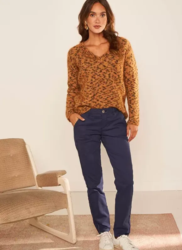 Pull Col V, Fil Effet Animal Camel Madeline Sud Express