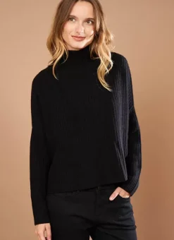 Pull Pur Cachemire A Cotes Noir Monetalou Sud Express