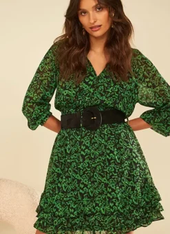 Robe Courte A Col Rond Imprimee Vert Rerone Sud Express
