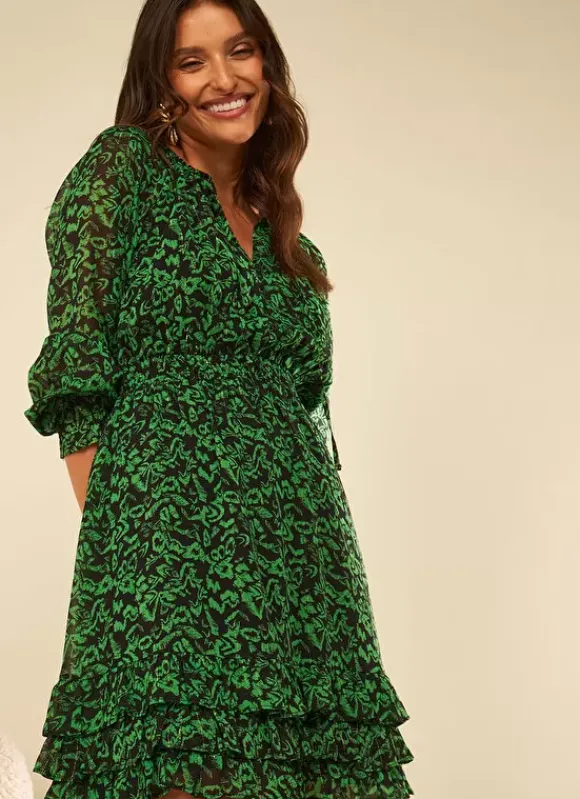 Robe Courte A Col Rond Imprimee Vert Rerone Sud Express