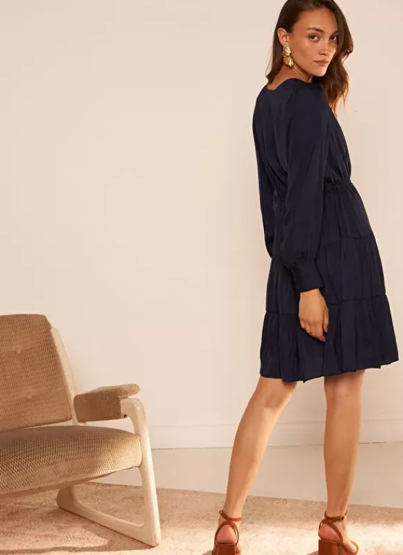 Robe Courte Satin A Encolure V Marine Rascalou Sud Express