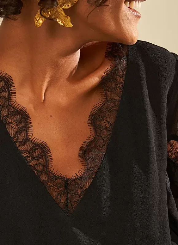 Robe Details Dentelle Noir Riloubi Sud Express