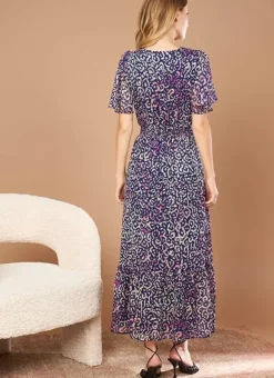 Robe Longue Imprimee A Col V Marine Rouza Sud Express