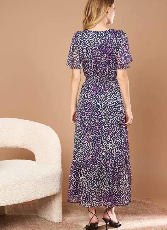 Robe Longue Imprimee A Col V Marine Rouza Sud Express