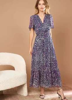 Robe Longue Imprimee A Col V Marine Rouza Sud Express