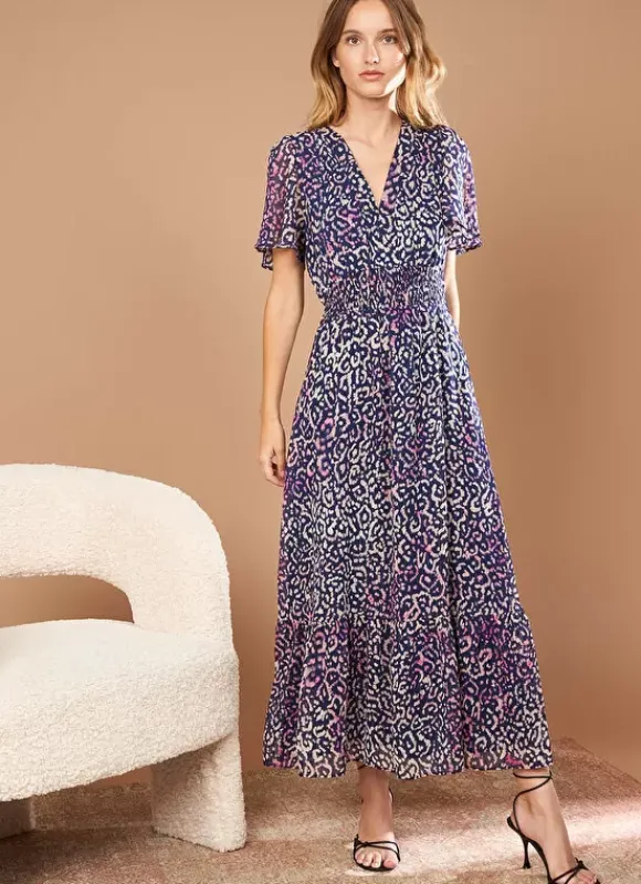 Robe Longue Imprimee A Col V Marine Rouza Sud Express