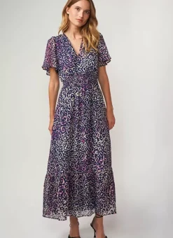 Robe Longue Imprimee A Col V Marine Rouza Sud Express