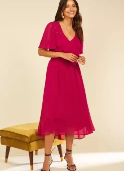 Robe Midi Avec Manches Volantees Framboise Rosiska Sud Express