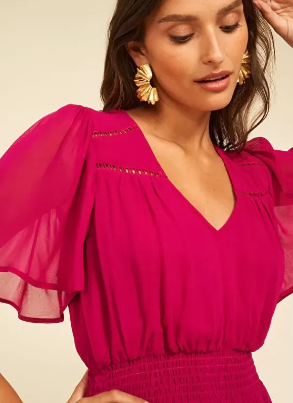 Robe Midi Avec Manches Volantees Framboise Rosiska Sud Express