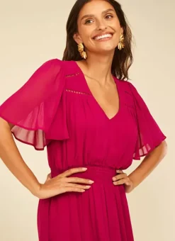 Robe Midi Avec Manches Volantees Framboise Rosiska Sud Express