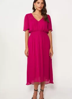 Robe Midi Avec Manches Volantees Framboise Rosiska Sud Express