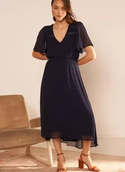 Robe Midi Avec Manches Volantees Marine Rosiska Sud Express