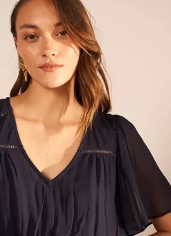 Robe Midi Avec Manches Volantees Marine Rosiska Sud Express