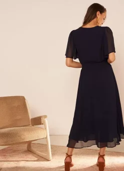Robe Midi Avec Manches Volantees Marine Rosiska Sud Express