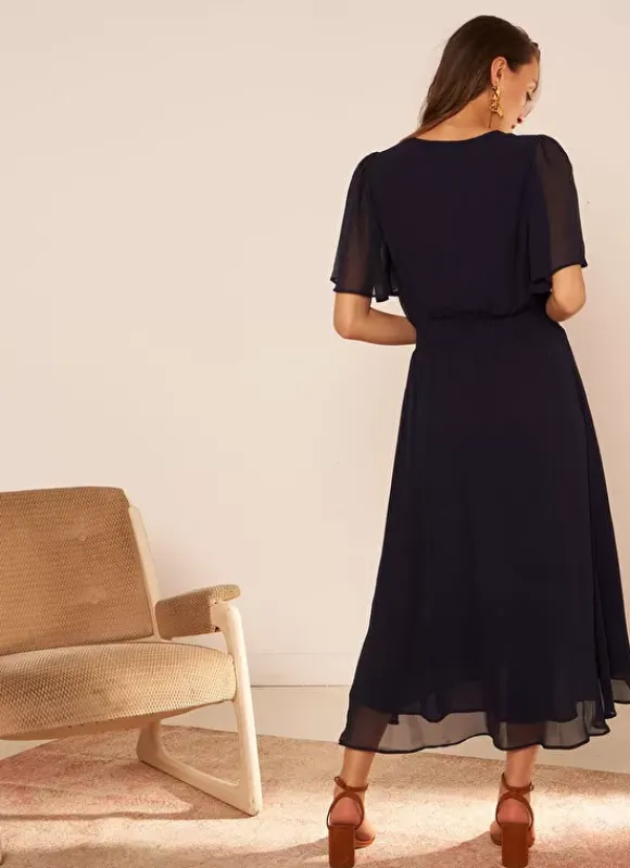 Robe Midi Avec Manches Volantees Marine Rosiska Sud Express
