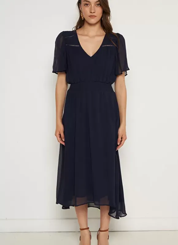 Robe Midi Avec Manches Volantees Marine Rosiska Sud Express