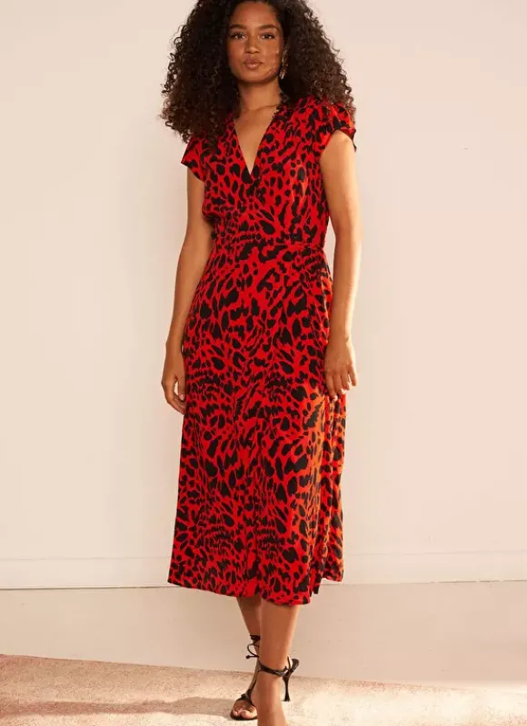 Robe Midi Cache-Coeur Imprimee Rouge Rixies Sud Express