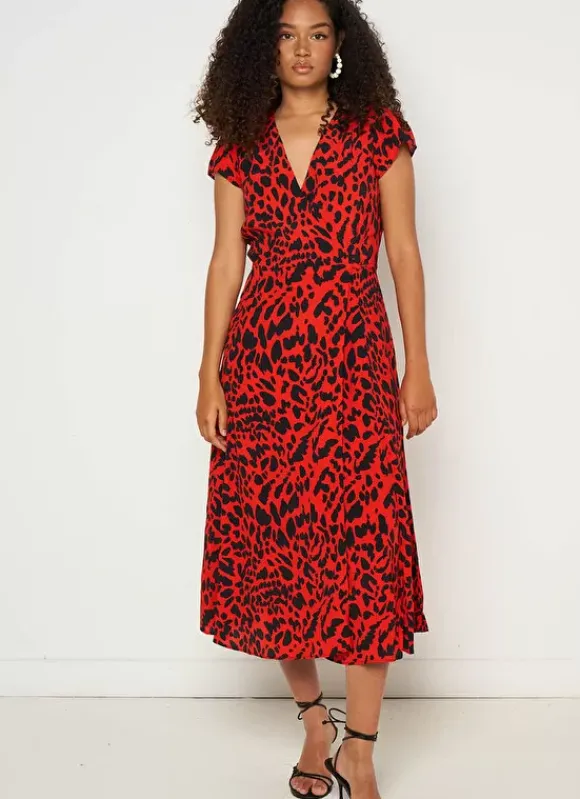 Robe Midi Cache-Coeur Imprimee Rouge Rixies Sud Express