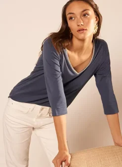 Tee-Shirt Col V Et Manches 3/4 Indigo Tonyla Sud Express