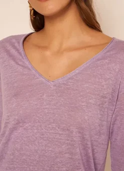 T-Shirt En Lin A Manches 3/4 Et Col V Parme Tomeoh Sud Express