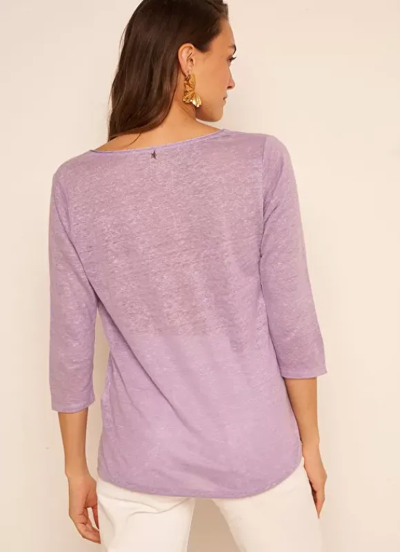 T-Shirt En Lin A Manches 3/4 Et Col V Parme Tomeoh Sud Express