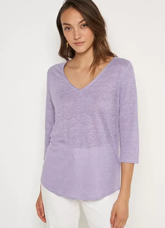 T-Shirt En Lin A Manches 3/4 Et Col V Parme Tomeoh Sud Express