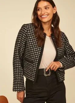 Veste En Tweed Bi Colore Noir Valou Sud Express