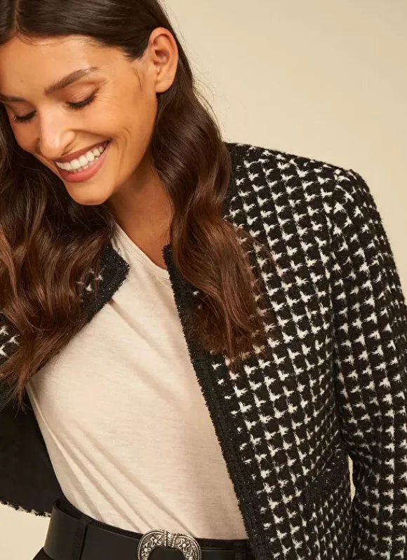 Veste En Tweed Bi Colore Noir Valou Sud Express
