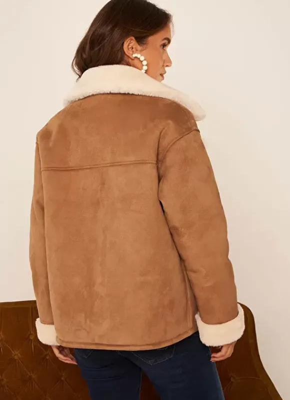 Veste Fausse Fourrure Camel Marina Sud Express