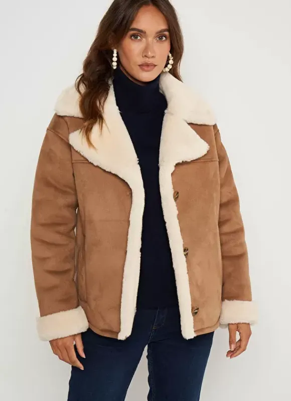 Veste Fausse Fourrure Camel Marina Sud Express