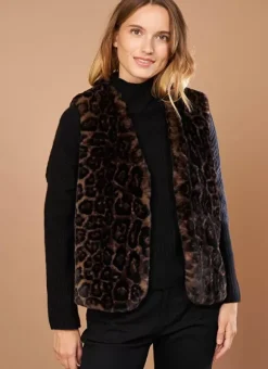 Veste Sans Manches En Fausse Fourrure Leopard Camel Garonka Sud Express