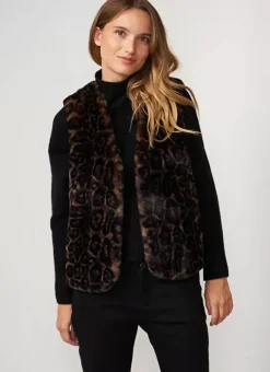 Veste Sans Manches En Fausse Fourrure Leopard Camel Garonka Sud Express
