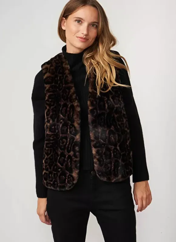 Veste Sans Manches En Fausse Fourrure Leopard Camel Garonka Sud Express