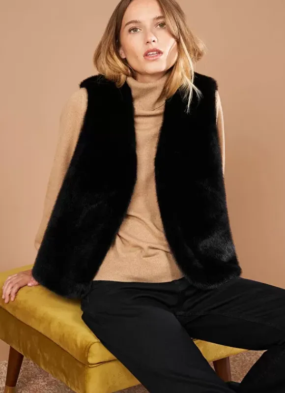 Veste Sans Manches Fausse Fourrure Noir Garinko Sud Express