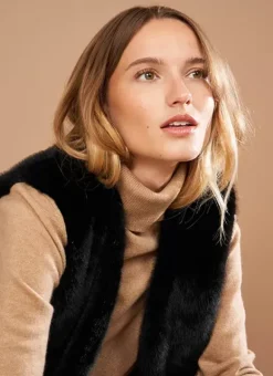 Veste Sans Manches Fausse Fourrure Noir Garinko Sud Express