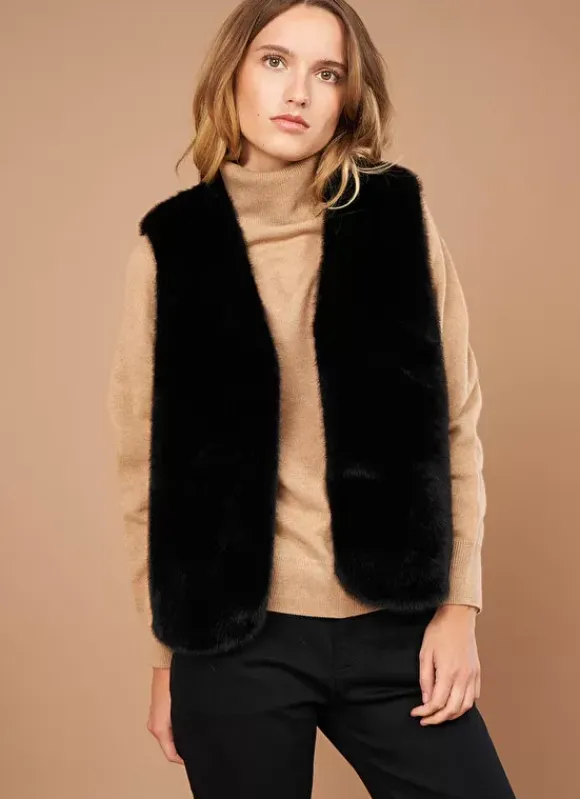 Veste Sans Manches Fausse Fourrure Noir Garinko Sud Express